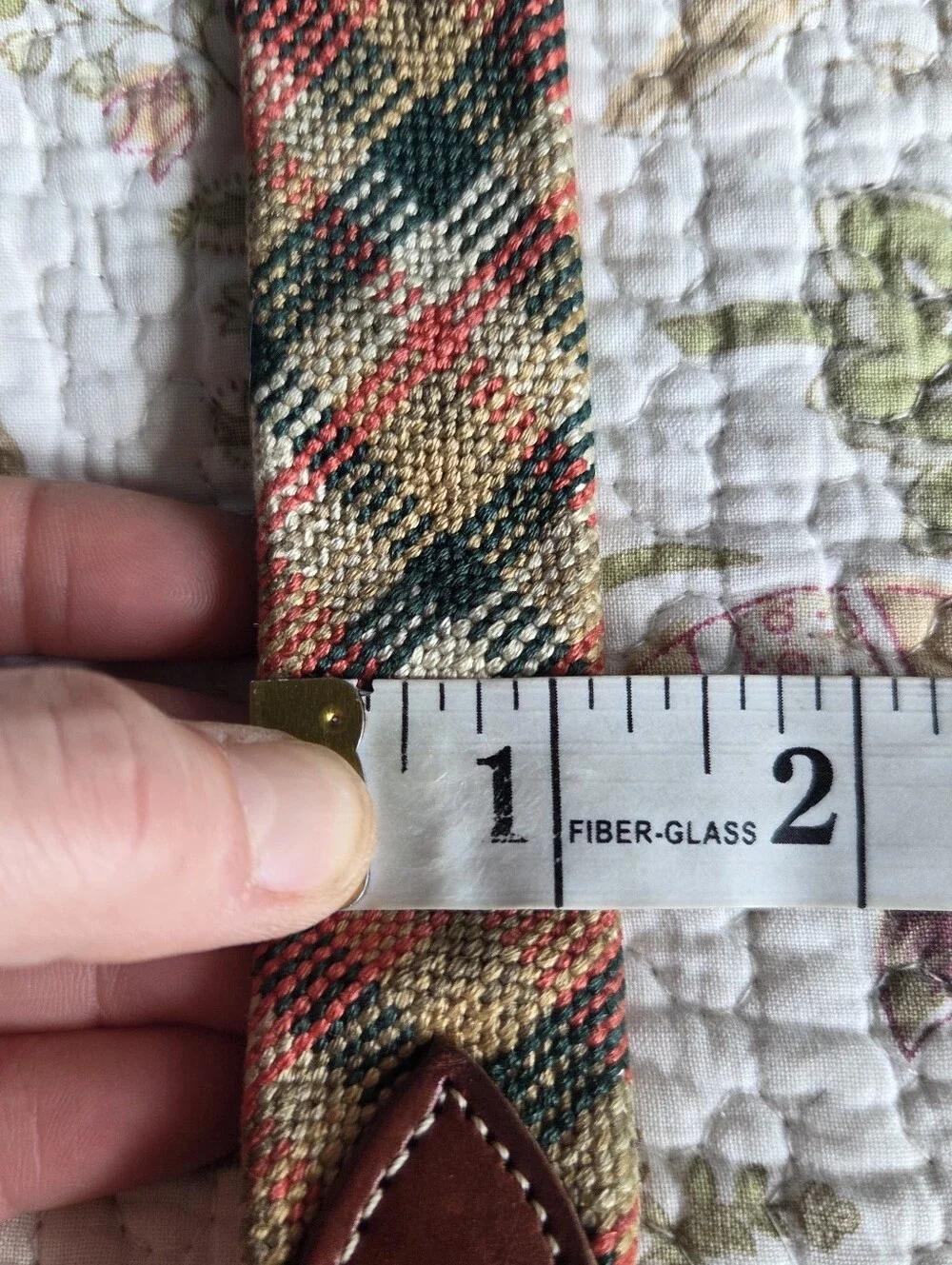 Vintage Plaid Leather Trim Belt in Red, Green, Tan